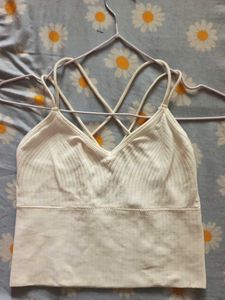 White Ribbed Criss-Cross Tank Top