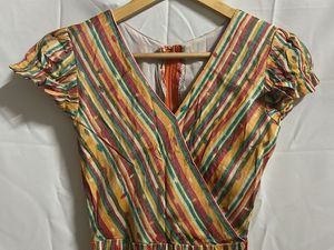 Stripe Tiered Wrap Midi Dress