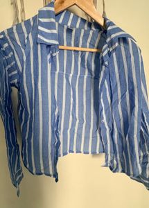 Blue & White Striped Cropped Shirt