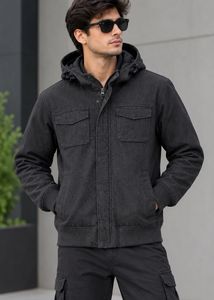 Men's Dark Grey Hooded Jacket