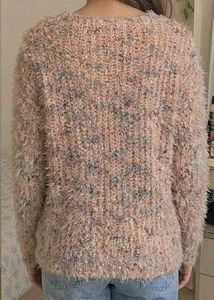 Trendy Soft Fuzzy Knit Sweater | Light Pink Melang
