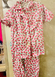Strawberry Print Pajama Top