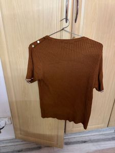 Brown Ribbed Knit Top