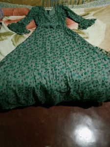 Elegant Green Floral Net Gown