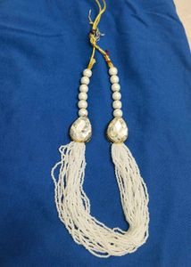 White Beaded Necklace with Crystal Pendant