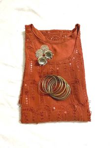 Women's Embroided Long Coral Kurti