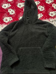H&M Black Teddy Hoodie Jacket – Small (Relaxed Fit