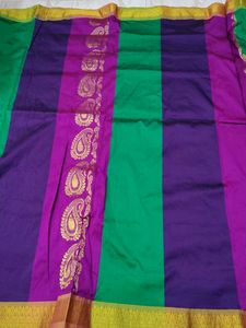 Vibrant Green &amp; Purple Arni Silk Saree