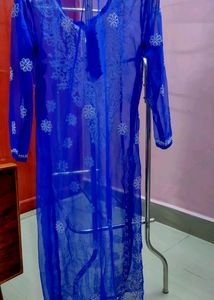 Royal Blue Georgette Chikankari Kurti With Inner