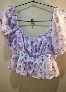 Chic Floral Print Smocked Crop Top