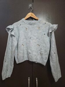 Zara Light Blue Embroidered Sweater