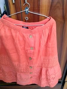 Orange Button-Up middi Skirt