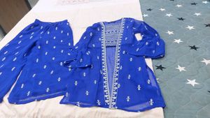 Blue Ethnic Crop Top &amp; Palazzo Set