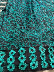 Green &amp; Black Embroidered Saree with blouse