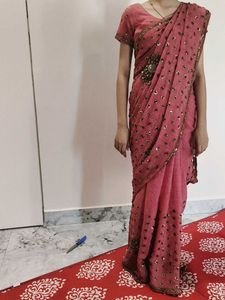 Elegant Pink Embellished Saree