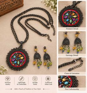 vintage boho antique bronze mandala necklace and d
