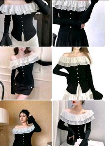 Elegant korean Ruffle Collar Knit Top