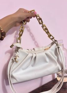 Chic Ruched White Shoulder Bag