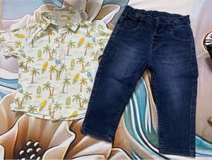 Classic Blue Denim Jeans &amp; Beach Green Shirt