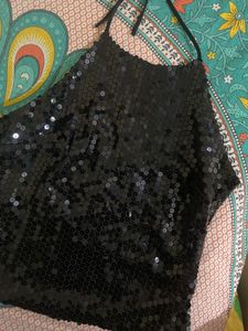 Sparkly Black Sequin Halter Top