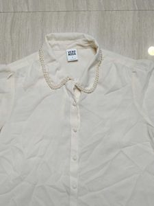 Elegant Sheer Blouse with Embellished Collar