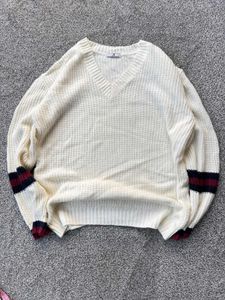 Cozy V-Neck Striped Cuff Sweater