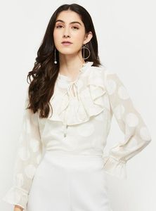 Max Chic Polka Dot Ruffle Blouse