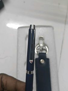 Blue Pen and Keychain Set