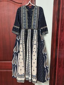 W Navy Blue Printed Kurta