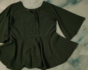 Checkered Flared Sleeve Top