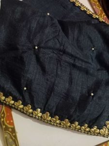 Elegant Navy Blue Saree with Gold Border