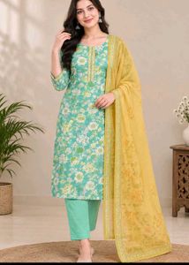 Teal Floral Kurta Set with Dupatta