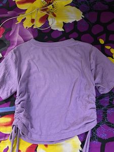Cute Lilac Ribbed Ruched Crop Top