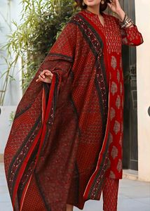 Red Printed Kurta Set with Dupatta