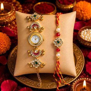 Kashmiri Watch + Rakhi Combo