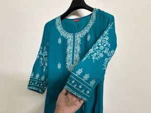 Teal Embroidered Kurta