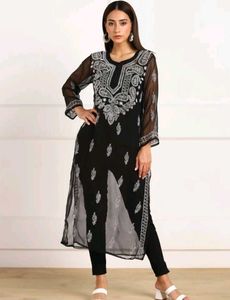 chiffon long chikankaari kurti