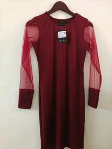 Maroon Sheer Sleeve Dress