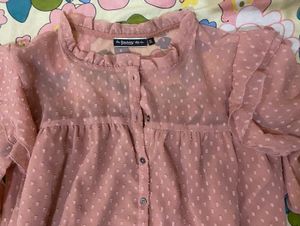Sheer peach Polka Dot Ruffle Top