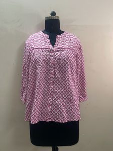 Pink Floral Print Button-Up Top