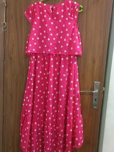 Girls' Pink Polka Dot High-Low Dress