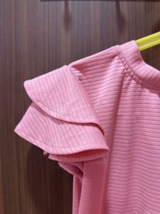 Chic Pink Ruffled Sleeve Dress