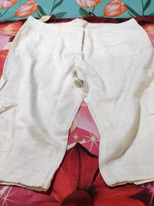 Cargo Style Capri Off White Color