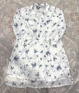 White Floral Print Tunic Top