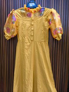 Yellow Floral Puff Sleeve Dress
