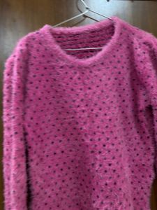 Pink Fuzzy Polka Dot Sweater