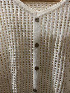 B.SEAS Cream Open-Knit Cardigan