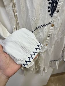 Boho Chic White Kurta with Black Embroidery