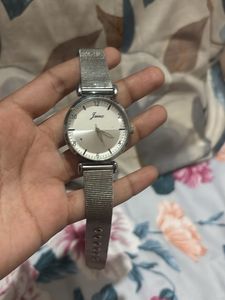 Elegant Silver Mesh Strap Watch