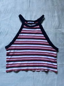 Zara Striped Halter Neck Crop Top